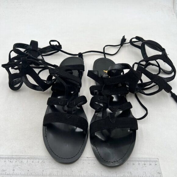 YDN Women Sexy Knee High Lace up Flats Fringe Low Heel Gladiator Strap Sandals - Picture 3 of 8